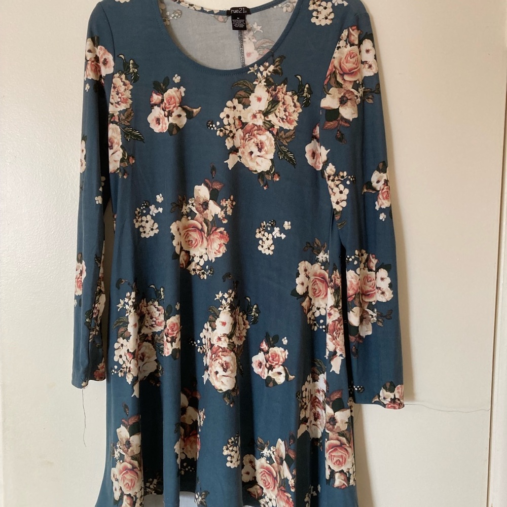 Rue21 Blue Floral Long Sleeve Dress
